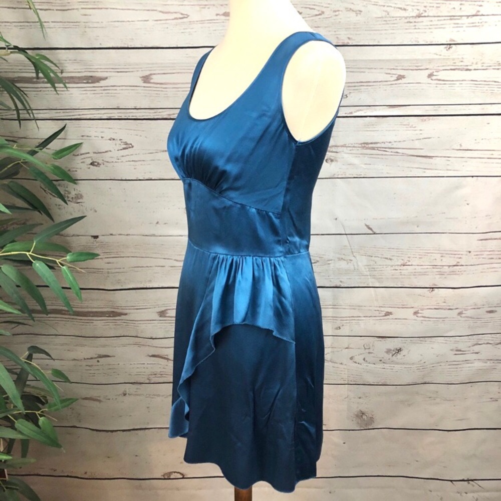 Sapphire Blue Silk Asymmetrical Ruffle Dress - Picture 3 of 6